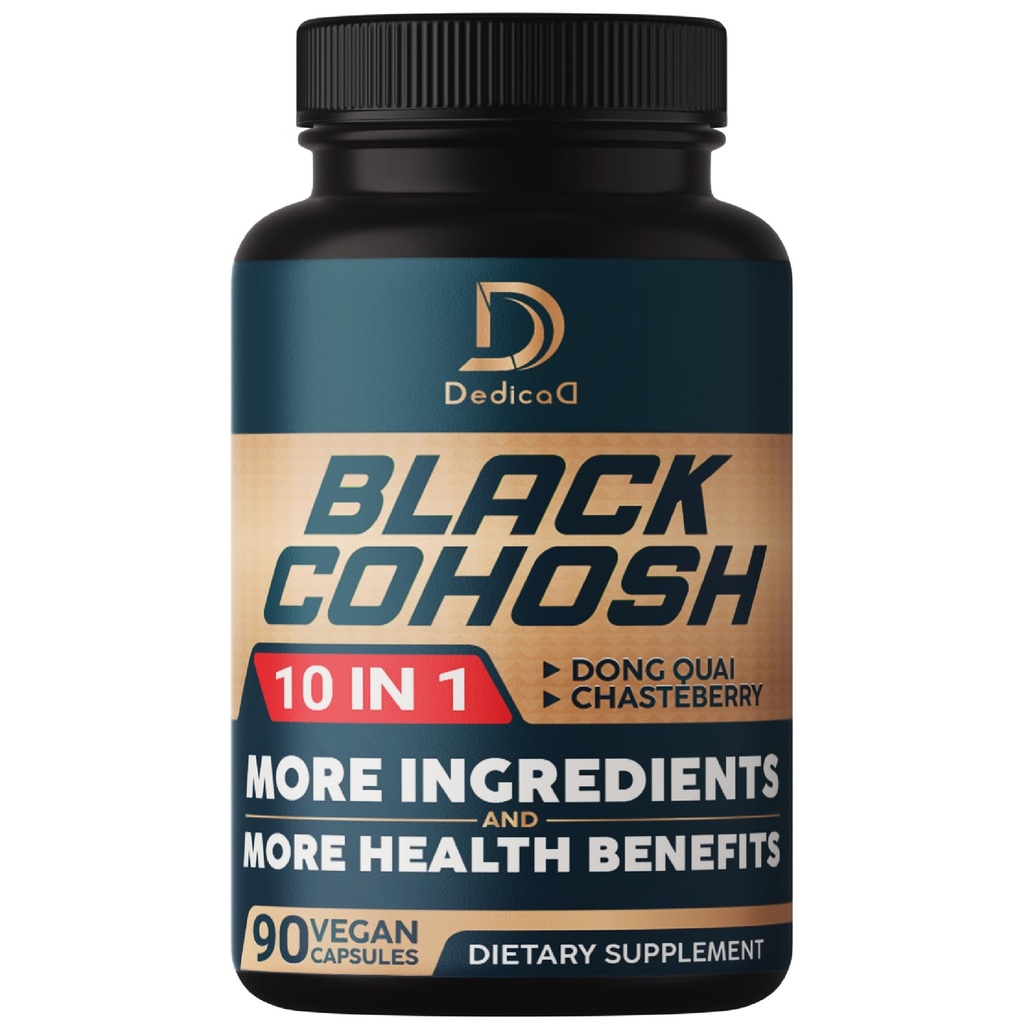 Černý Cohosh dodatek - 3 měsíce pro menopauzu a imunitní zdraví - Směs 12 potent Herb zahrnuje Dong Quai, Chasteberry, Wild Yam, Red Clover, Black Pepper & Ostatní - 90 Vegan Kapsle