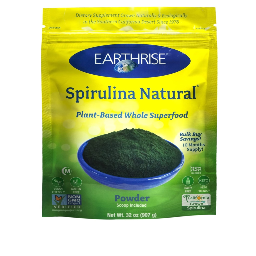 Earthrise Spirulina Natural Powder 32- z, Natural Premium Spirulina z Kalifornie-Vegan, gluten Free, Keto Friendly, Non-GMO Super Food high in Vitamíny & Minerály. (2 LB)