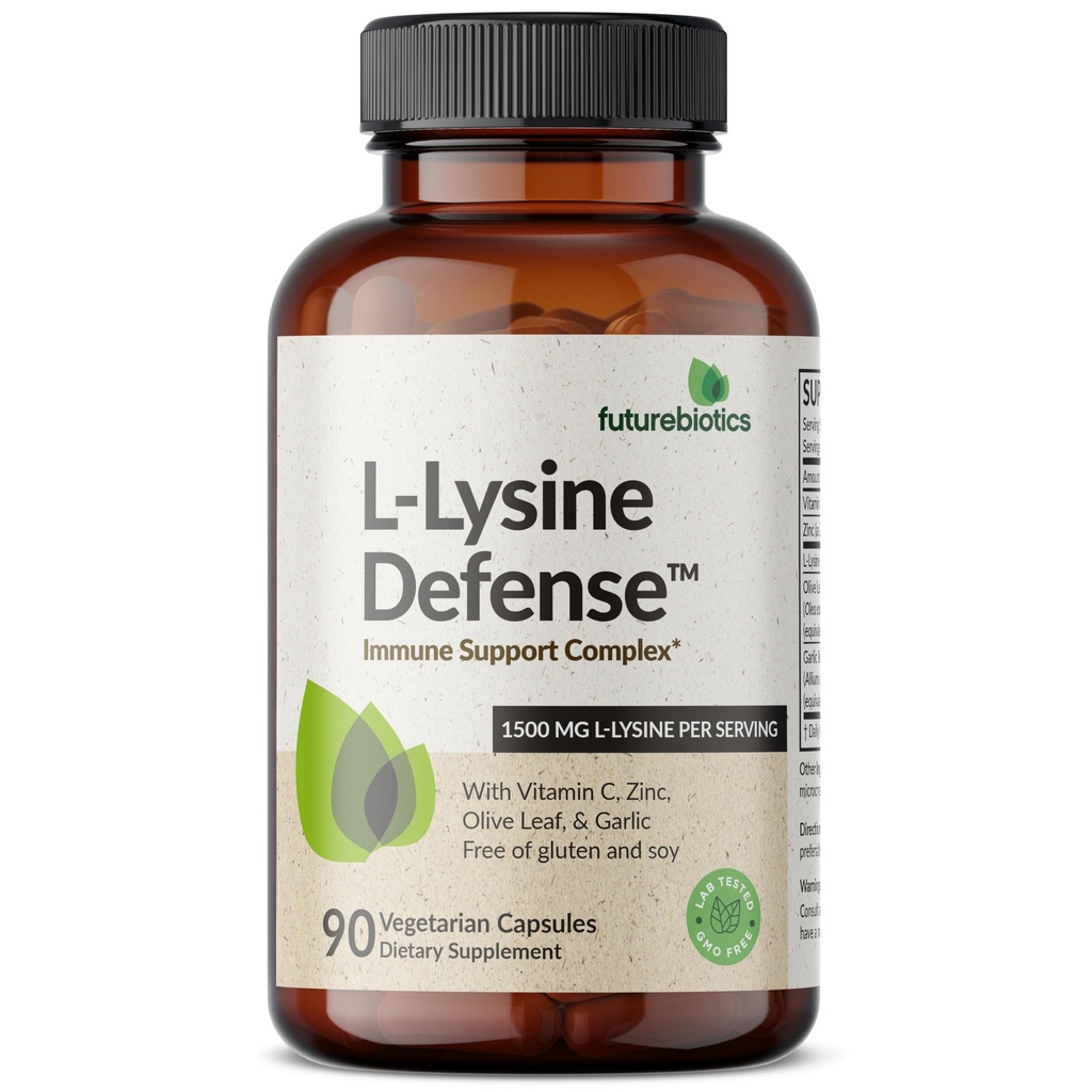 Futurebiotika L- Lysinová obranná imunitní podpora Komplex 1500 MG per Serving with Vitamin C, Zinek, Olive Leaf & Česnek - Non- GMO, 90 Vegetariánské kapsle