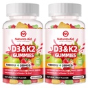 Naturations Aid Sugar- Free Vitamin D3 K2 Gummies with Calcium + K2 (MK-7), Magnesium Citrát, Vitamin C, Extra Strength - Ultimate Absorption for Bone Muscle Teeth Immunication, Vegan - 120 Gummies