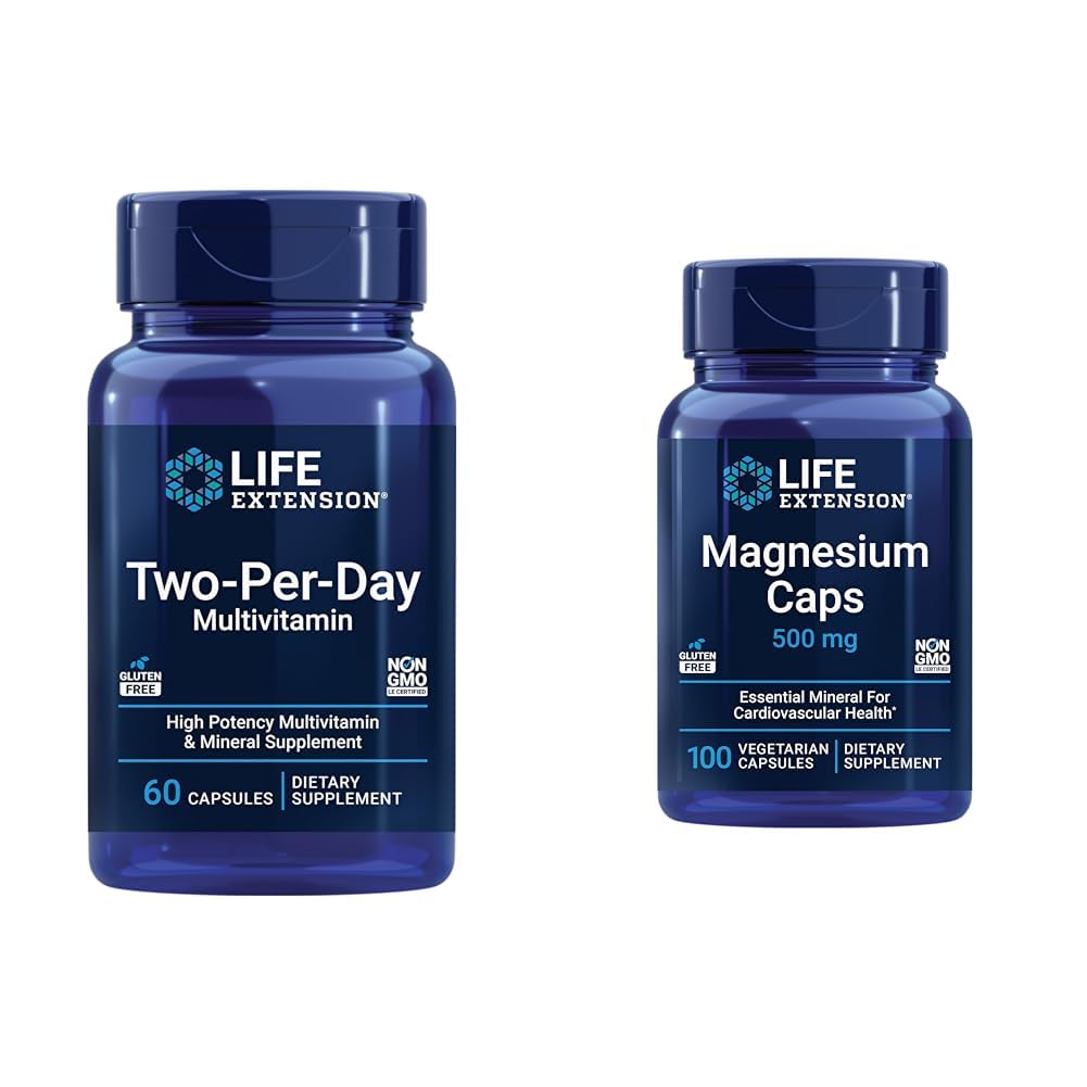 Life Extension Two- Per- Day Multivitamin s vitamíny C & D a hořčík Kapsle 500 mg pro srdce, mozek, kost, buněčné zdraví