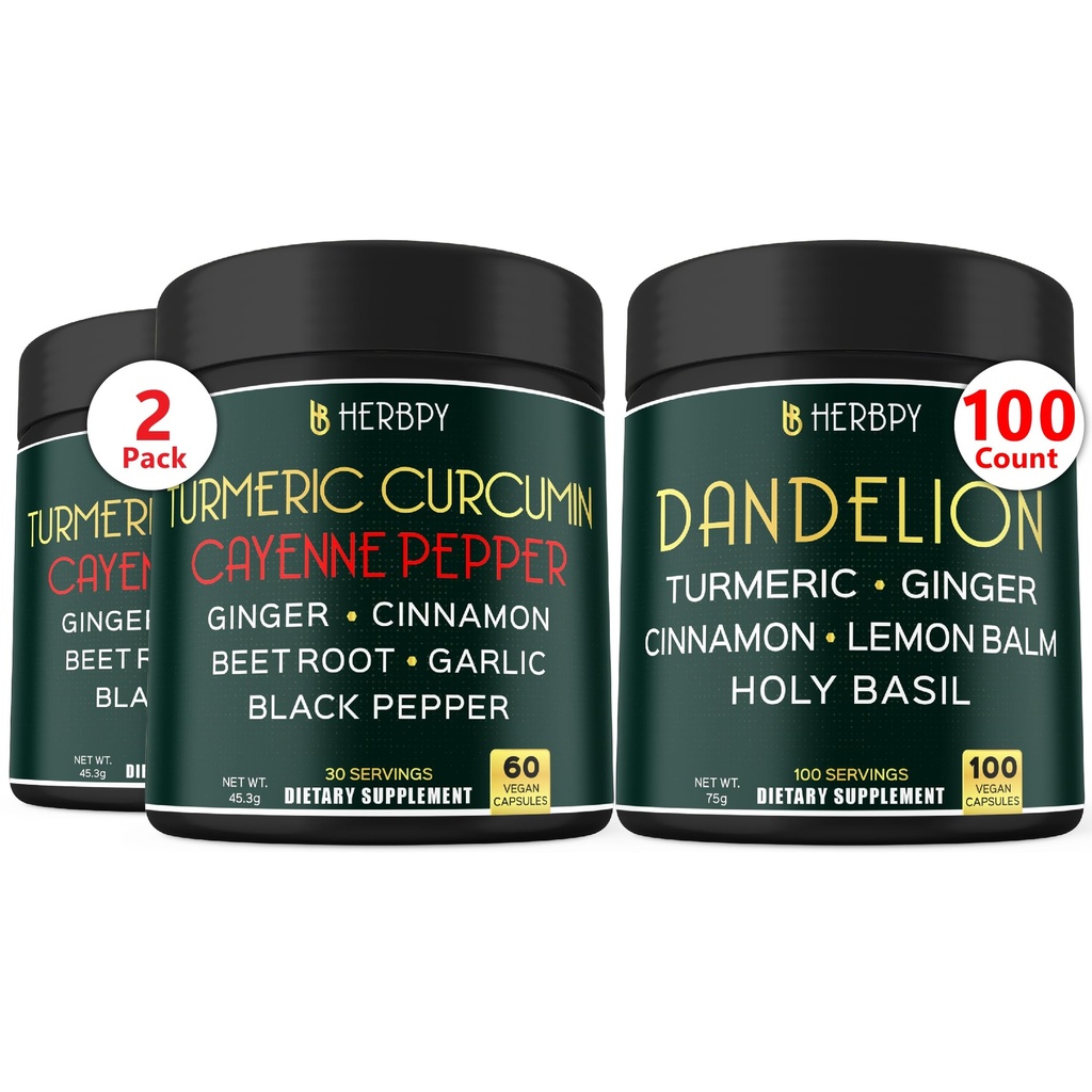 Bundle 7in1 Kurkumin kurkumin & 6in1 Doplněk k pampelišce - Podpora srdce, trávení zdraví a imunitní systém