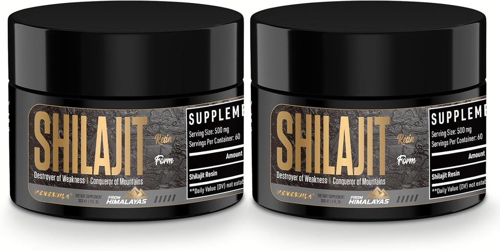 Shilajit Resin - Organic Shilajit Resin Třetí strana Testována Rich v 85 + Stopy Minerály, Gold Grade Himalayan Pure Shiljait for Energy (1 Fl Oz (Pack of 2))