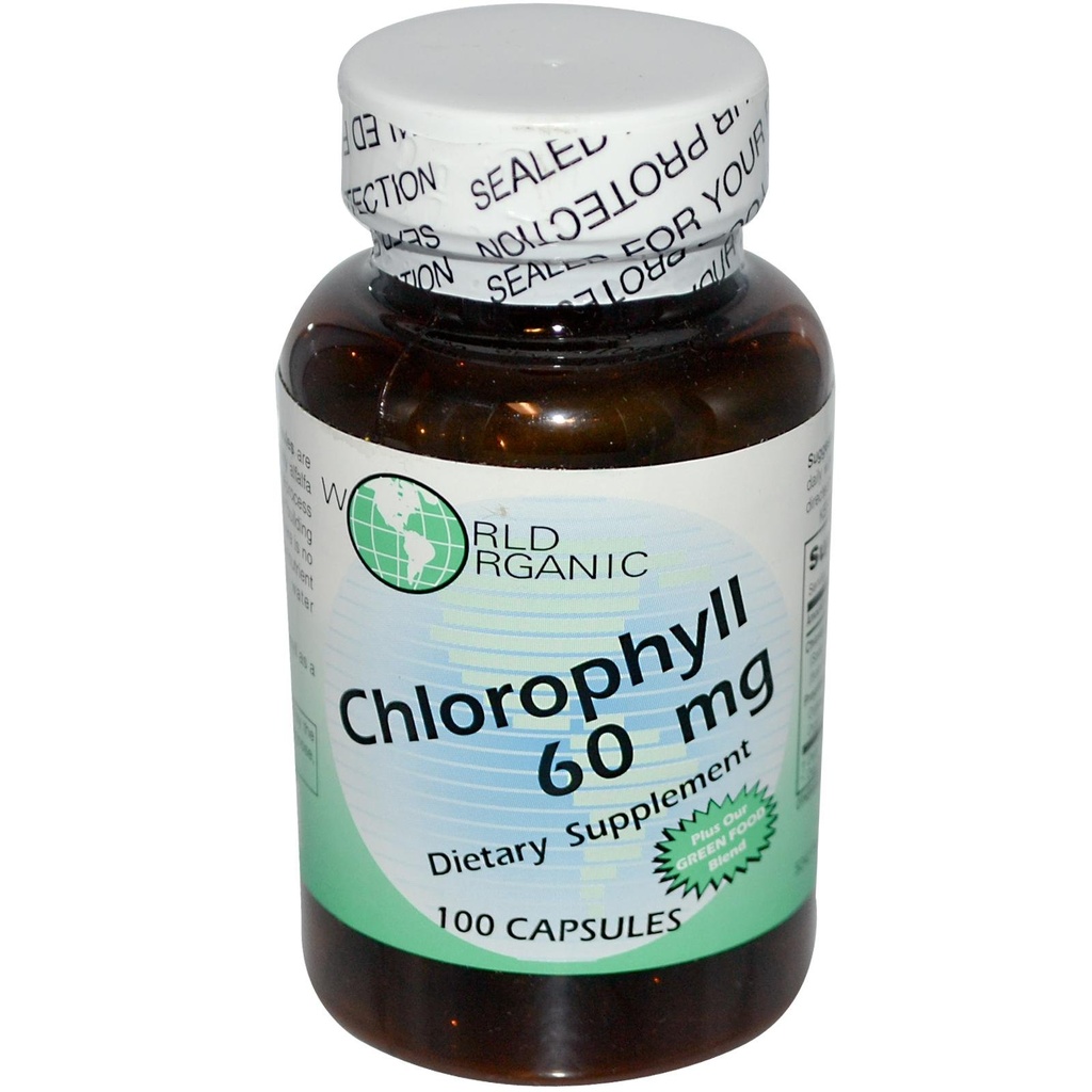 World Organic Mega chlorofyl, 100 mg, Kapsle, 60 tobolek