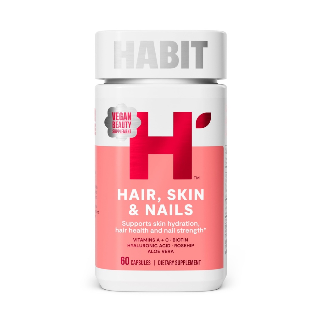 Habit vlasy, kůže a nehty dodatek (60 Kapsle) - Nový vzhled, Podporuje hydrataci pokožky, Vlasy a hřebíky síla, Biotin 2000mcg, Vitamin A & C, Hyaluronic acid, Rosehip, Vegan, Non- GMO (1 balení)