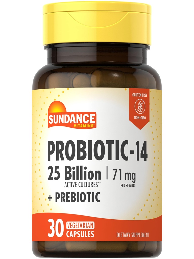 Sundance Probiotic- 14 CZ124; 25 miliard kultur CZ124; 30 Kapsle CZ124; s Prebiotika CZ124; Vegetarian, Non- GMO, a gluten zdarma dodatek