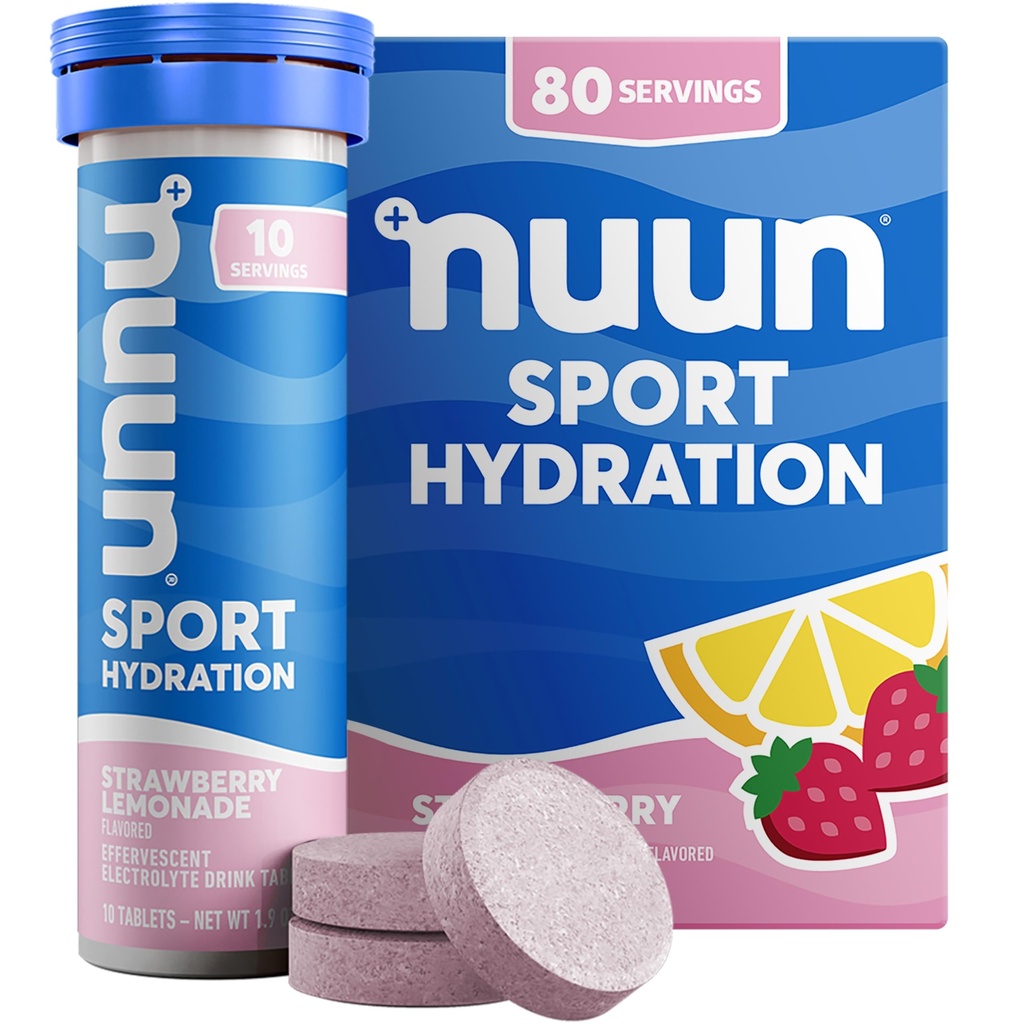 Nuun Sport Electrolyte Tablety s hořčík, vápník, draslík, chlorid & sodík, gluten Free & Vegan, Jahodová citronáda, 8 balení (80 Služeb celkem)