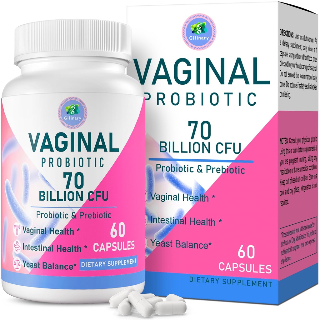 Vaginální probiotika, PH Balance pro ženy, 70 miliard CFU Womens Probiotika pro vaginální zdraví, Močový, Kontrola zápachu, Flor, Ph Balance & Hormon, s Prebiotic & D- Mannose - Stabilní, 60 Caps