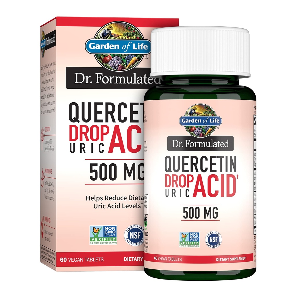 Zahrada života Quercetin Probiotic & Uric Acid Support with Tart Cherry, Vitamin C from Organic Acerola and Rose HIPS Plus Luteolin - Dr. Perforated - Gluten Free and Non GMO - 60 Tablet