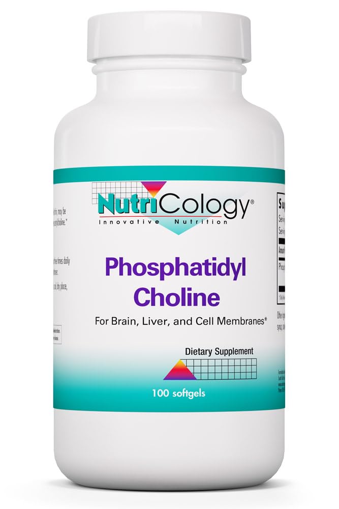Nutricology Fosfatidyl Choline Supplement - Lecithin Kapsle, Digestivní Enzymy pro játra, Podpora příjmu tuku, Choline doplňky pro mastná játra, 1540mg Softgels - 100 Počet