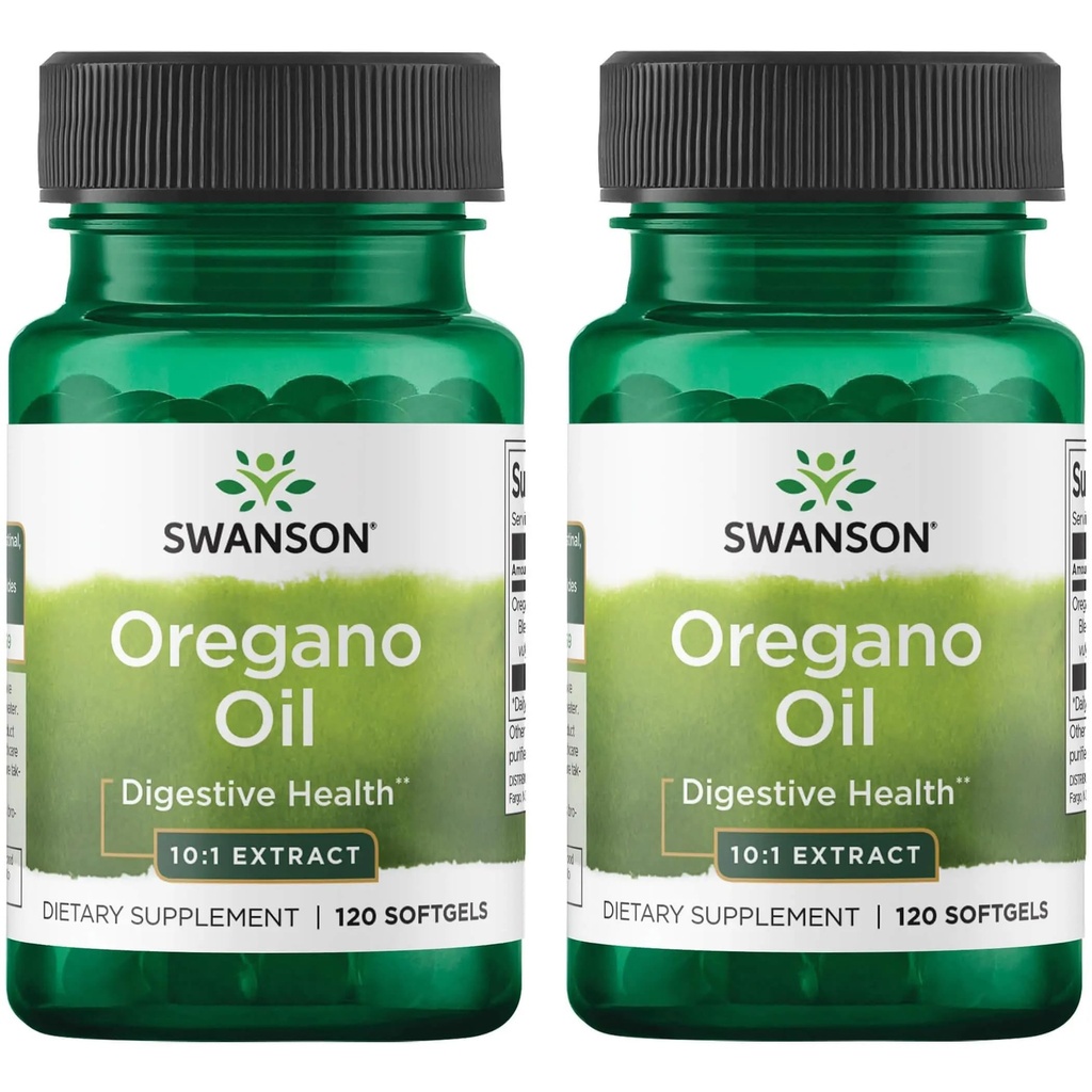 Swanson Oregano Oil 10: 1 Extrakt - Přírodní doplněk k podpoře trávicího zdraví a dýchání - Podporuje Gastrointestinální systém a močové trakt zdraví - (120 Softgels, 150mg každý) (2 balení)