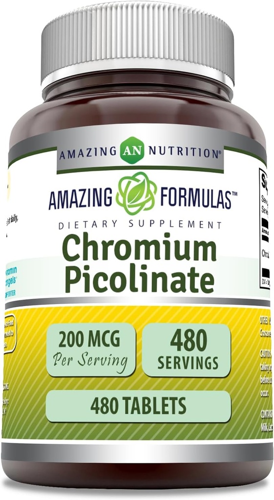 Amazing Appendias Chromium Picolinát Dodatek 124; 200 Mcg Per Serving CLAND124; Tablety CLAND124; Non- GMO CLAND124; Gluten Free CLAND124; Made in USA (480 Count)