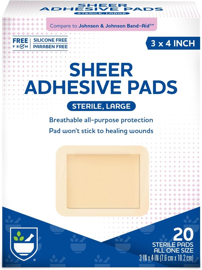Rite Aid Sheer Adhesive Obvazy se sterilní Non Stick Pad, 3 "x 4" - 20 hrabě 124; Wound Care / First Aid Dodává 124; Obvazové Wrap 124; Lékařská páska pro kožní obvazy