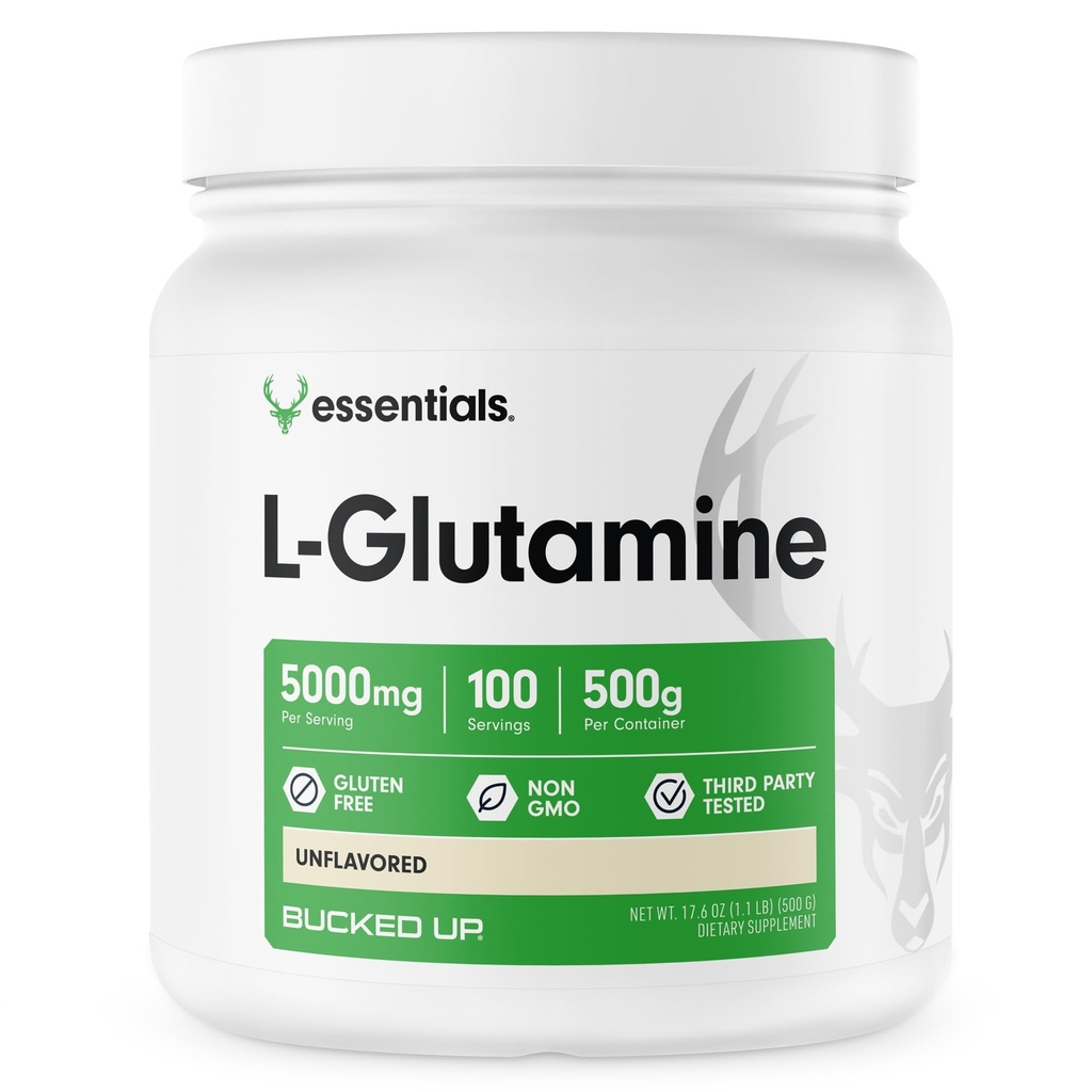 Bucked Up L-glutamin 500g Powder, gluten- Free, Non-GMO, bez příchutí (100 Služeb)
