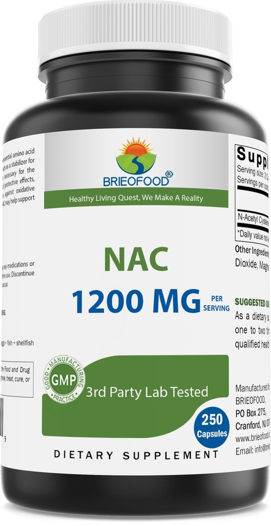 Brieofood NAC Supplement N-Acetyl Cysteine 1200 mg na porci 250 kapslí - Dodatek k imunitní podpoře