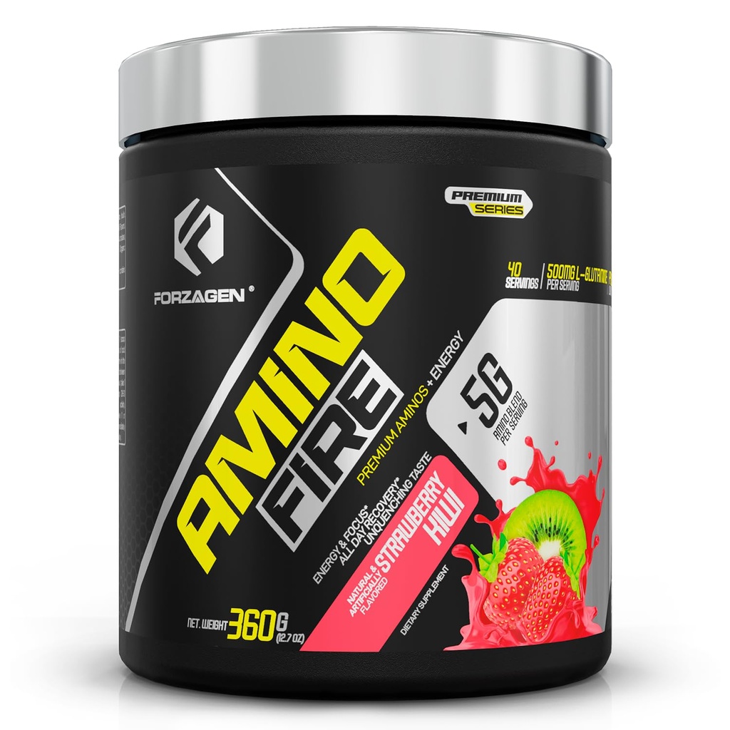 Forzagen Amino oheň 124; Essential Amino Energy Powder for Pre- Workout 124; BCAA Energy Boost & Muscle Recovery Drink Mix, Vylepšení zaměření a koncentrace, Dietní dodatek 124; Jahodové kiwi, 40 Služeb