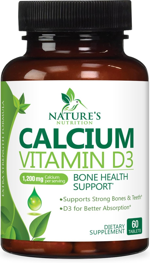 Doplněk k vápníku 1200 mg - s vitaminem D3 pro nejlepší absorpci - podporuje imunitní zdraví, kosti a zuby - přírodní uhličitan vápenatý + 1600 IU D3 - Lahvička v USA pro ženy a muže - 60 tablet