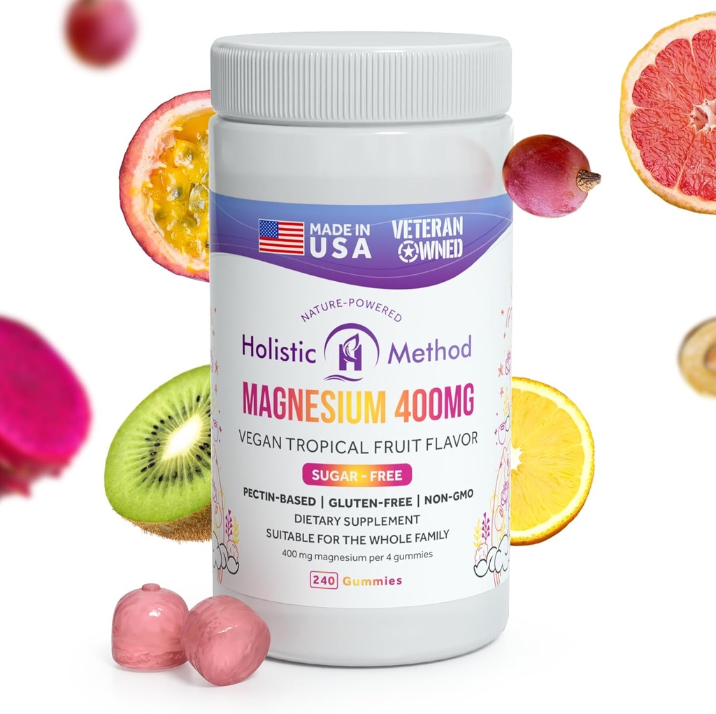 Magnesium Citrate Gummies - Sugar- Free, Vegan a Non- GMO pro lepší spánek a relaxaci - No Cukr Alkohol - Hořčík Dodatek pro dospělé, dospívající a děti - Tropické ovoce - 240 Žvýkačky