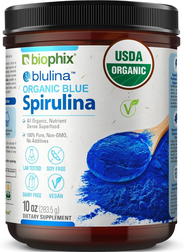 biophix Blue Spirulina Powder Organic Blulina 10 oz - Řasy Organic Spirulina Powder 283 Servings - Superfood Supplement - Natural Blue Pigment - Espirulina en Polvo Organica Pura Azul
