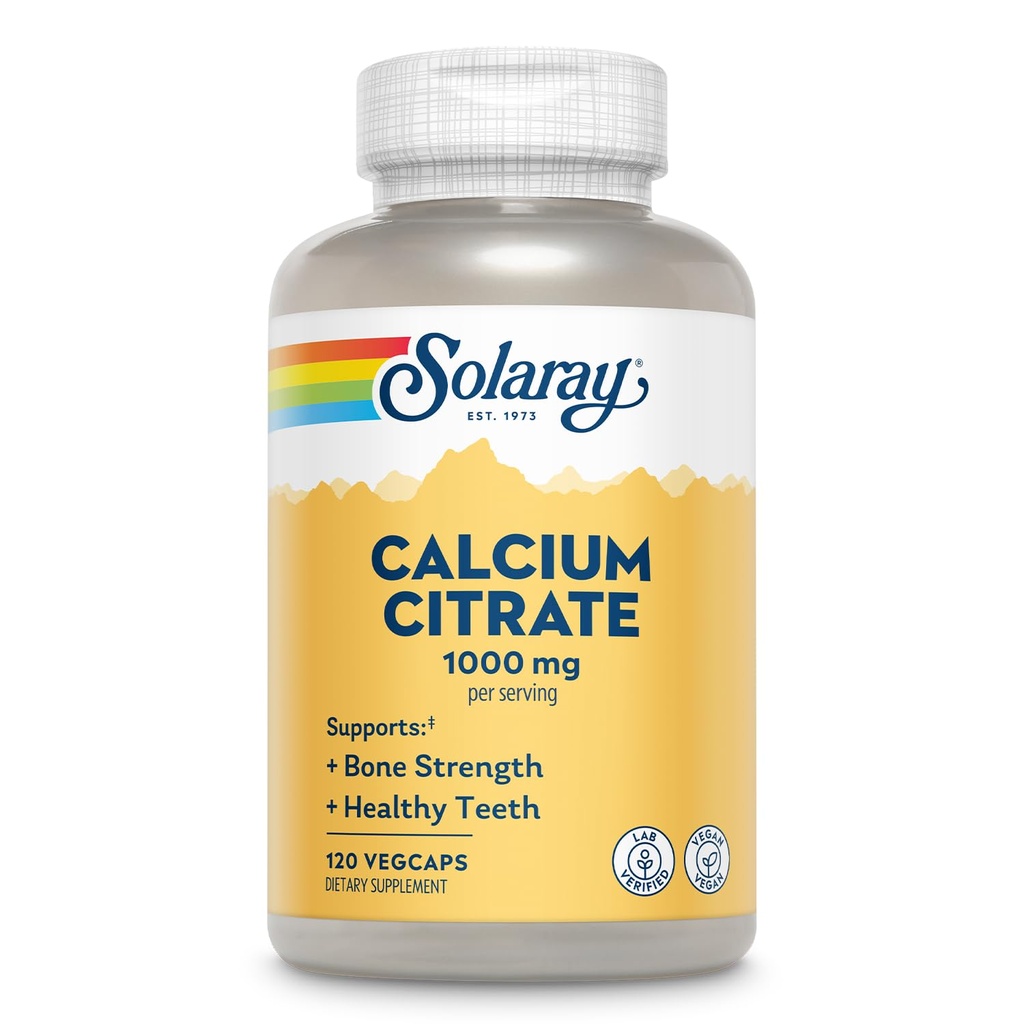 Solaray vápník Citrát 1000mg - Chelatovaný doplněk vápníku - Podporuje sílu kostí a zdravé zuby - Snadná k digestu - 60denní záruka, Vegan - 30 Služeb, 120 VegCaps