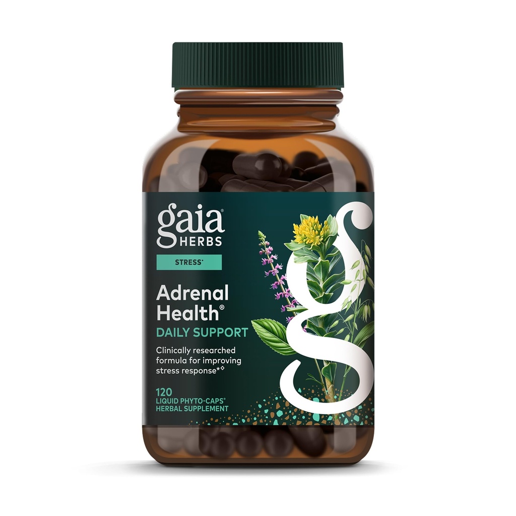 Gaia Herbs Adrenal Health Daily Support - Bylinný dodatek s Ashwagandha, Holy Basil & Schisandra - Nápověda udržet zdravou energii a stresové hladiny * - 120 Vegan Liquid Phyto- Kapsle (120- Day Supply)