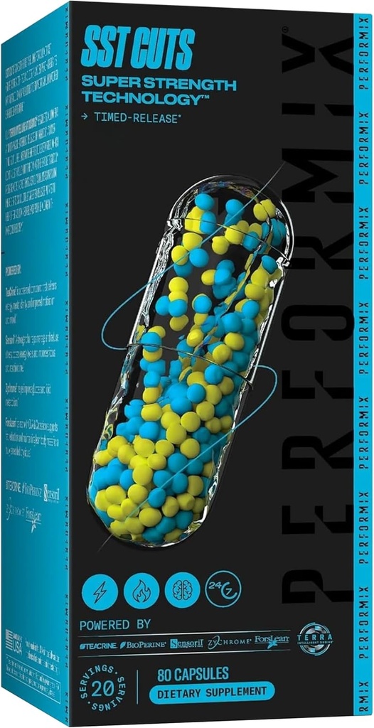 PERFORMIX SST Cuts Super Strength Technology - Energy, Focus & Mood - Nootropní, Kofein, Zychrom & Teacrin - Předcvičovací dodatek pro muže a ženy - 80 Služeb