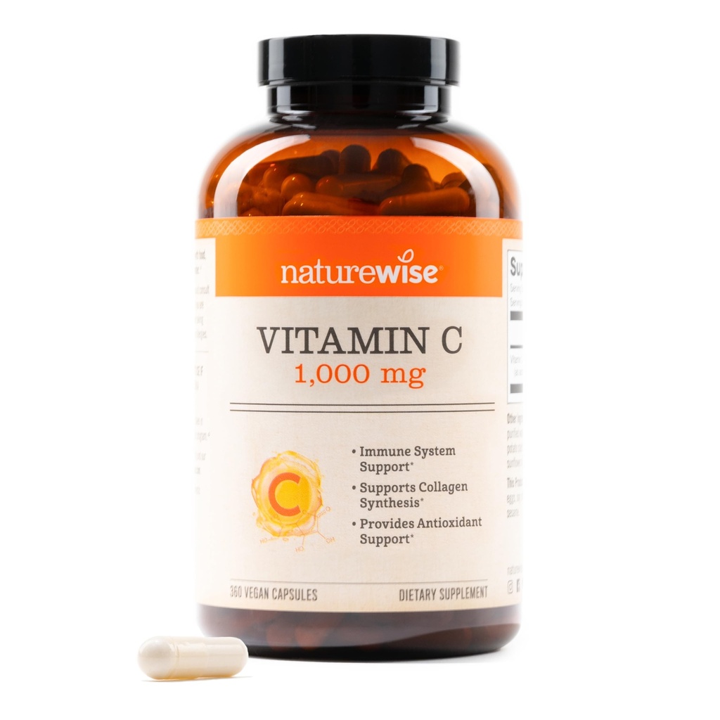NatureWise Vitamin C 1000mg Kapsle - Extra síla Vegan Vitamin C pro denní antioxidant a imunitní podporu - Non- GMO, USA vyráběné - 360 Kapsle [360- Day Supply]