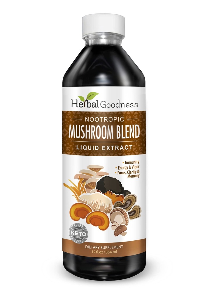 Nootropní houby, Lví hříva, Lví hříva Houba dodatek, Duševní jasnost a Focus doplňky, Imunitní podpora, Houba Blend Extract, Lví hříva Houba dodatek - Bylinné dobro 12oz