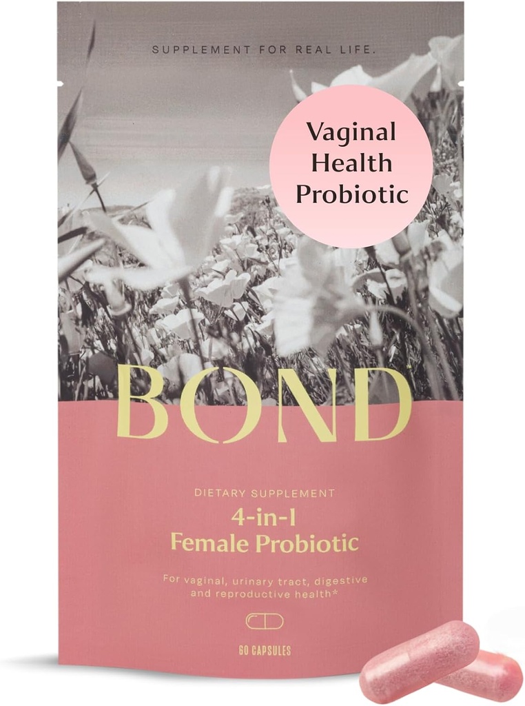 BOND 4in-1 Vaginální probiotika pro ženy pro vaginální Floru, kontrolu zápachu, kvasinkovou a pH rovnováhu pro ženy - Denní Lactobacillus Formule (5 miliard CFU), s Prebiotics & Cranberry, 60 Kapsle (2 / den)