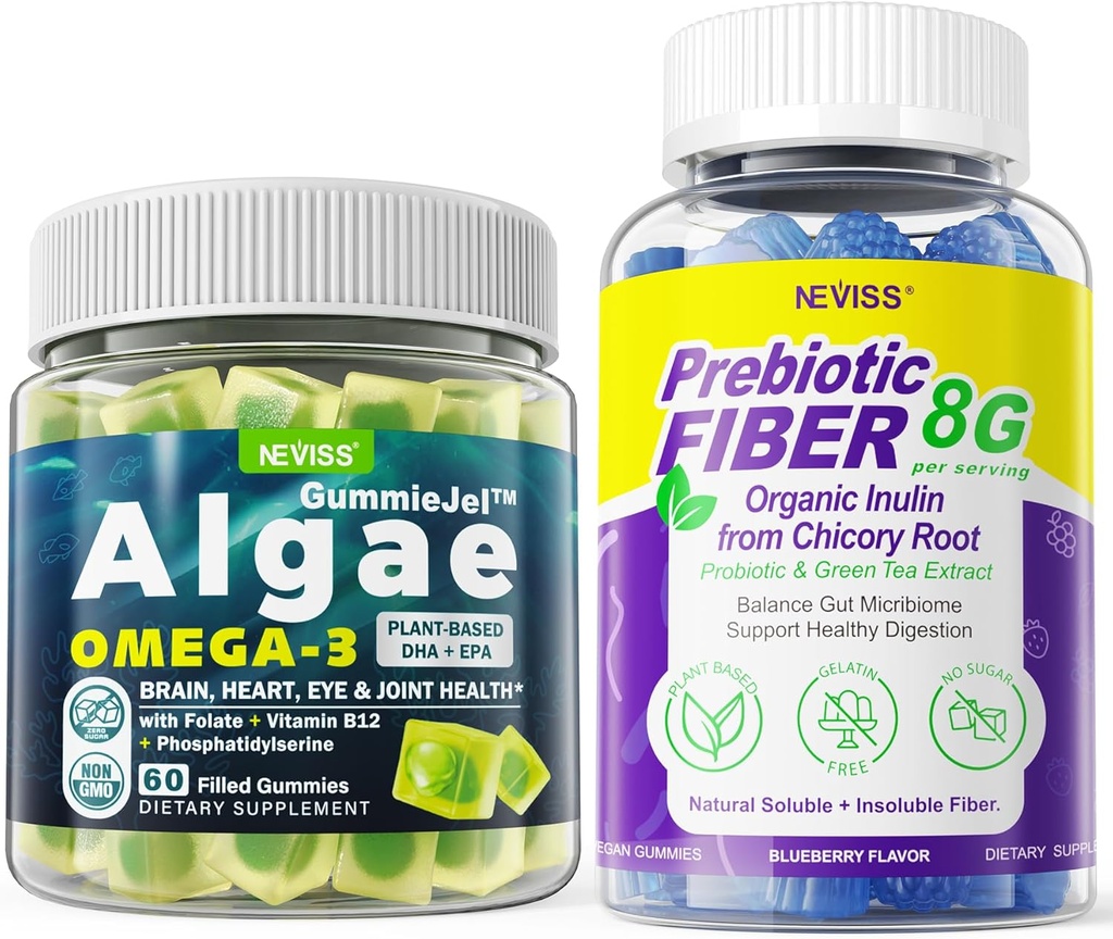 Vegan Omega 3 Gummies 1000mg + Prebiotická Fiber Gummies pro dospělé 8g