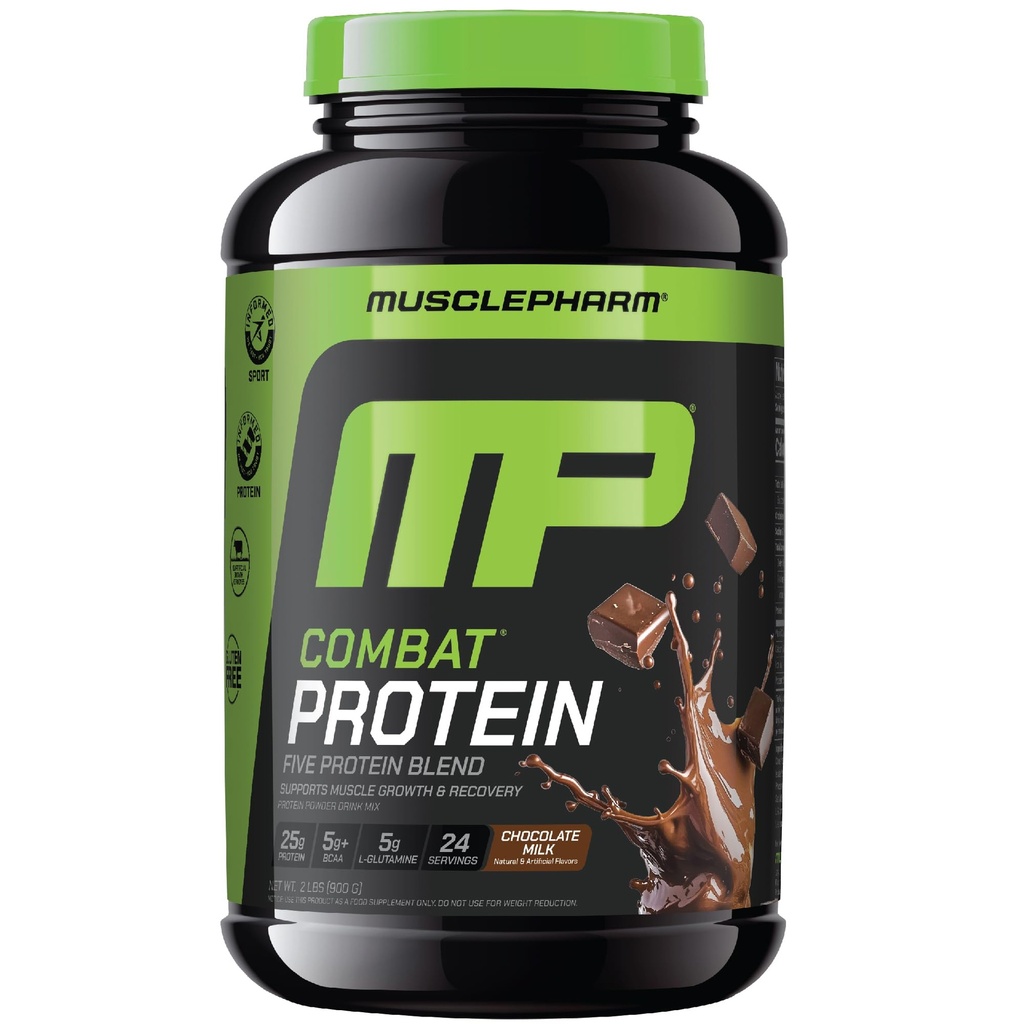 MusclePharm Combat Protein Powder, Chocolate Milk Flavor, Fuels Muscles for Productive Workouts, 5 Protein zdroje včetně syrovátkového proteinu izolát & vaječný albumin, gluten zdarma, 2 LB, 24 Služeb