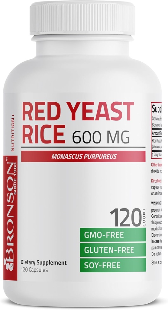 Bronson Red Yeast Rice 600 MG Monohydrát Purpureus Herbal Health, Non- GMO, 120 Kapsle