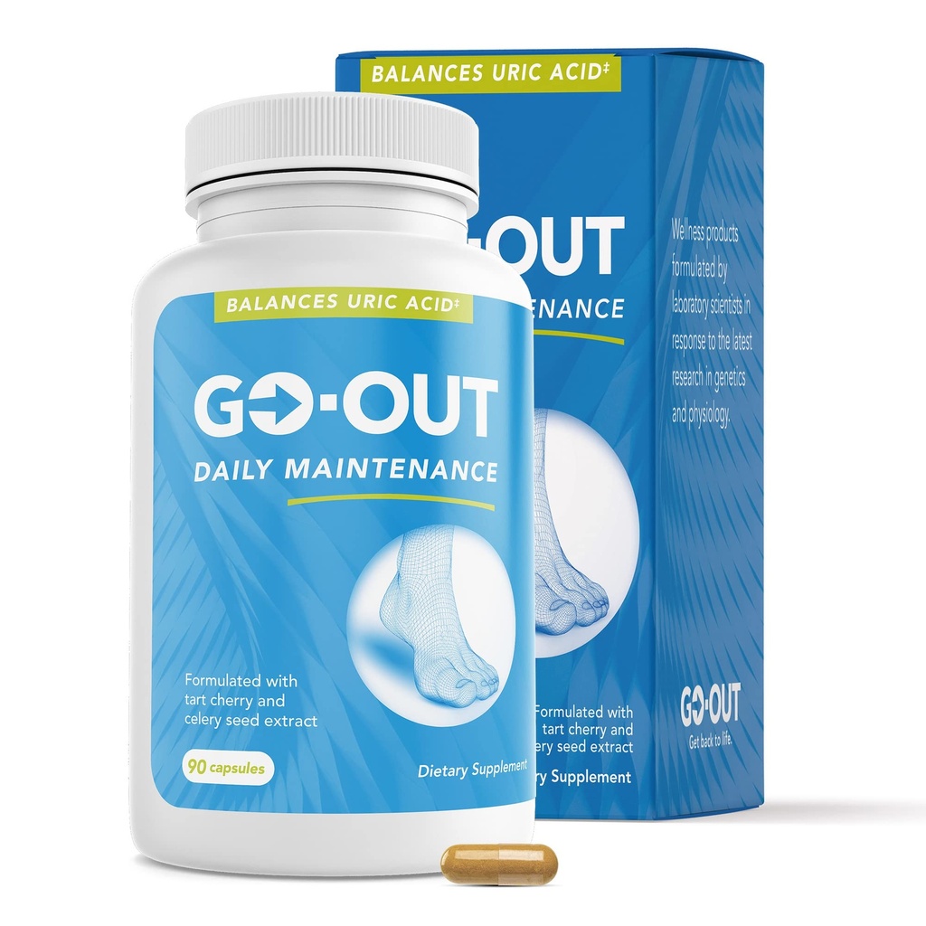 Go Out Daily Maintenance - Natural Uric Acid Support with Tart Cherry, Celer Seed, and Turmeric - Vegan, Non- GMO, Gluten- Free Supplement for Joint Comfort and Health Ledney Function 90 Kapsle