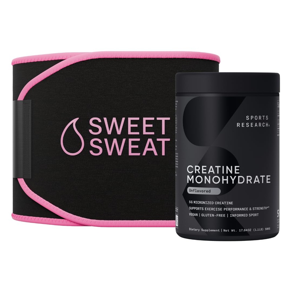 Sport Research ® Trénink Performance Pack - Creatine Monohydrát a Sweet Sweat Waist Trimmer (Black / Pink, Medium)