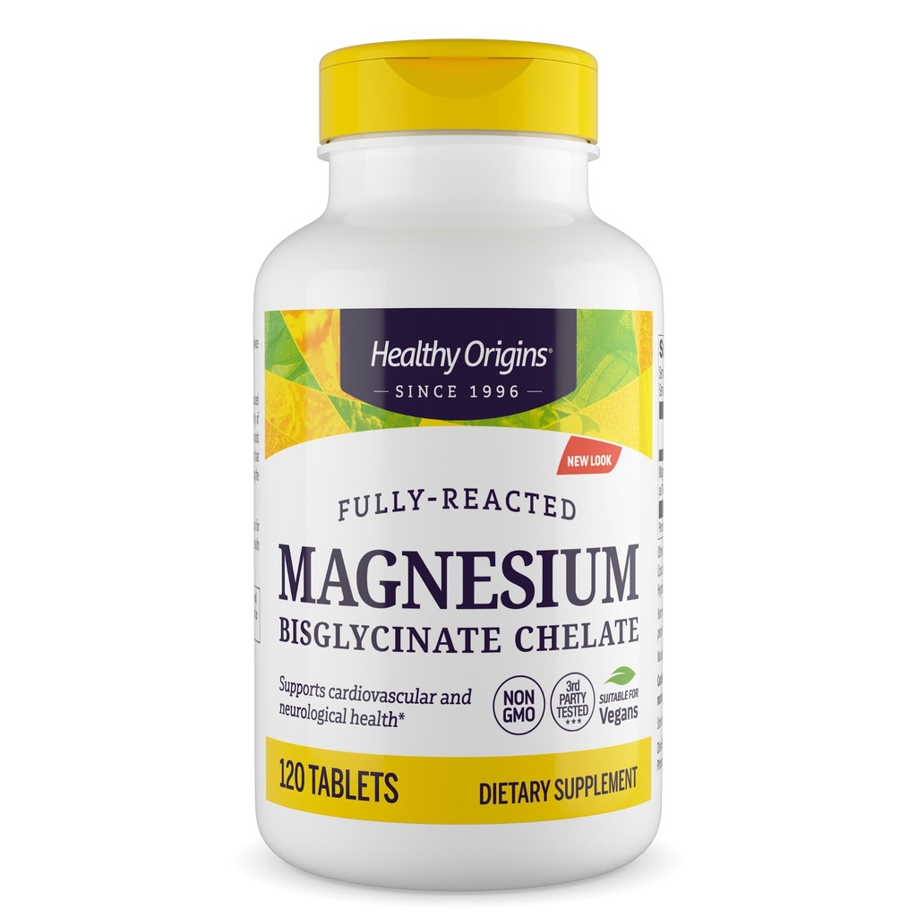 Zdravý původ Magnesium Bisglycinát Chelate (Non- GMO, gluten zdarma, Kardiovaskulární podpora, Kostní podpora, Neurologická podpora, Vegan), 120 tablet