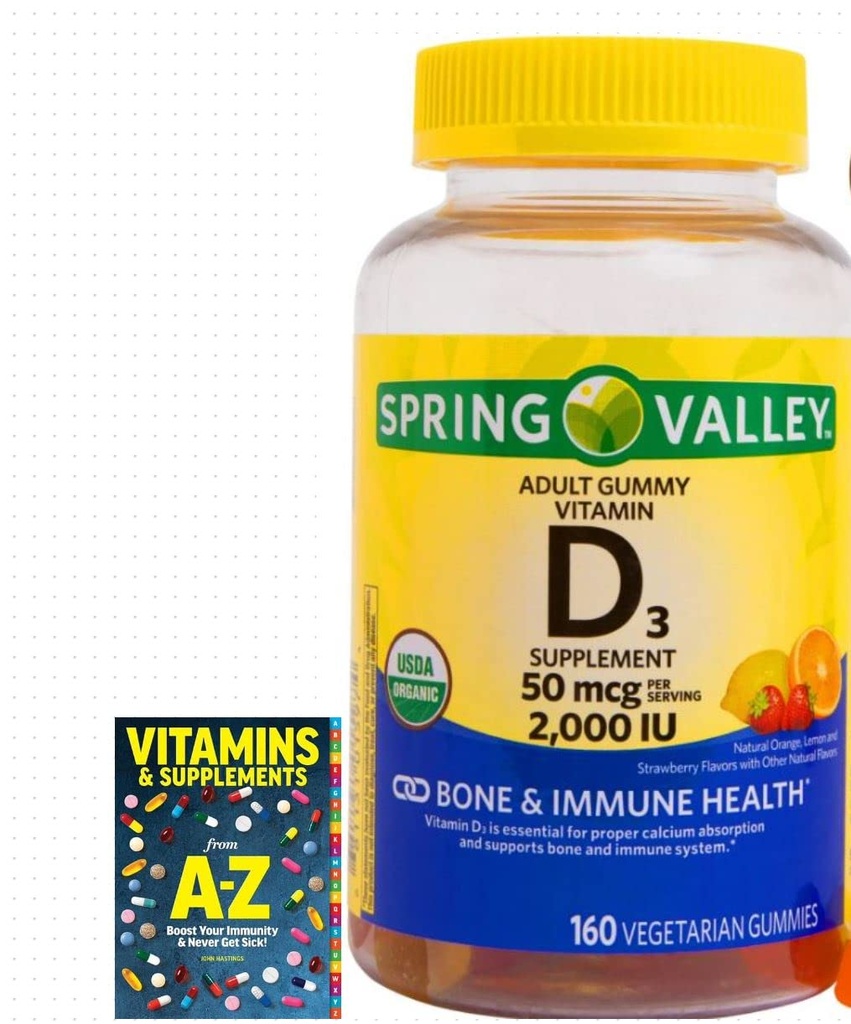 Jarní údolí Vegetariánské Vitamin D3 Gummies, 2000 IU, 50 mcg, 160 Ct + Lepší průvodce Vitamíny Doplňky knihy zdarma Zahrnout (Nelze prodat samostatně)