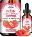 Liquid Iron dodatek pro ženy, muži a děti, Liquid Iron Kapky s folátem, Vitamin C, B6, B12 pro anémie, Red Blood Cell, Energy Support, Strawberry Flavor, 2 Fl Oz