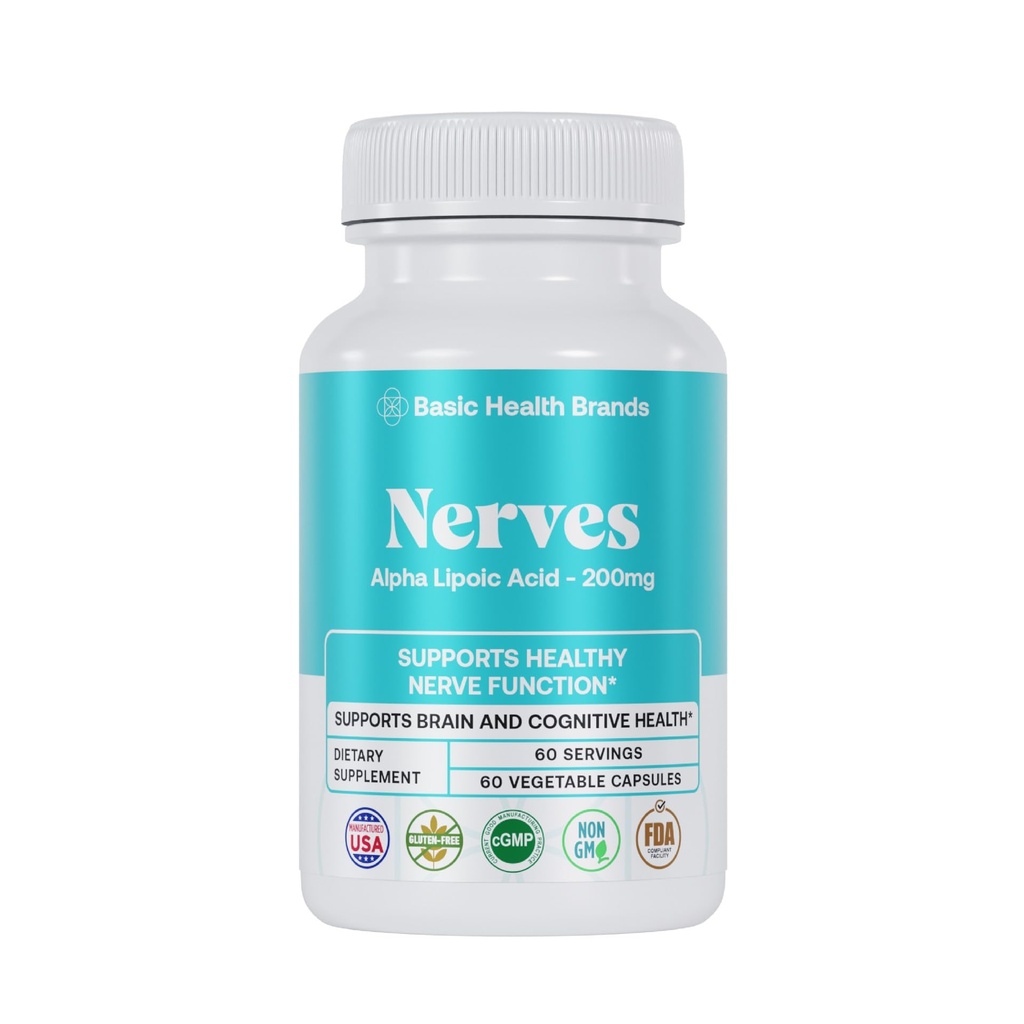 Basic Brands Nerves Alpha Lipoic Acid, 200 mg, Neuron Function (Balení po 1)