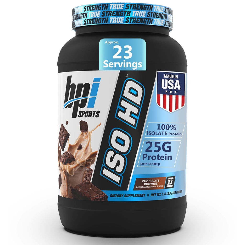 BPI Sports ISO HD izolát proteinový prášek - 100% syrovátkový izolát, proteinový prášek pro svalovinu - čokoládový Brownie - 1.6 Lb - 23 Služeb