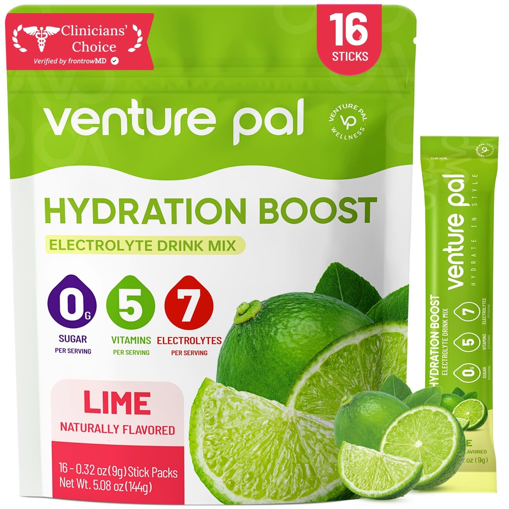 Venture Pal Sugar Free Electrolyte Powder Packets - Liquid Daily IV Hydration Packets CU124; Electrolytes Drink Mix s 5 vitaminy & 7 Electrolytes CU124; Keto Friendly CU124; Non- GMO CU124; Certified Vegan CU124; 16 Sticks
