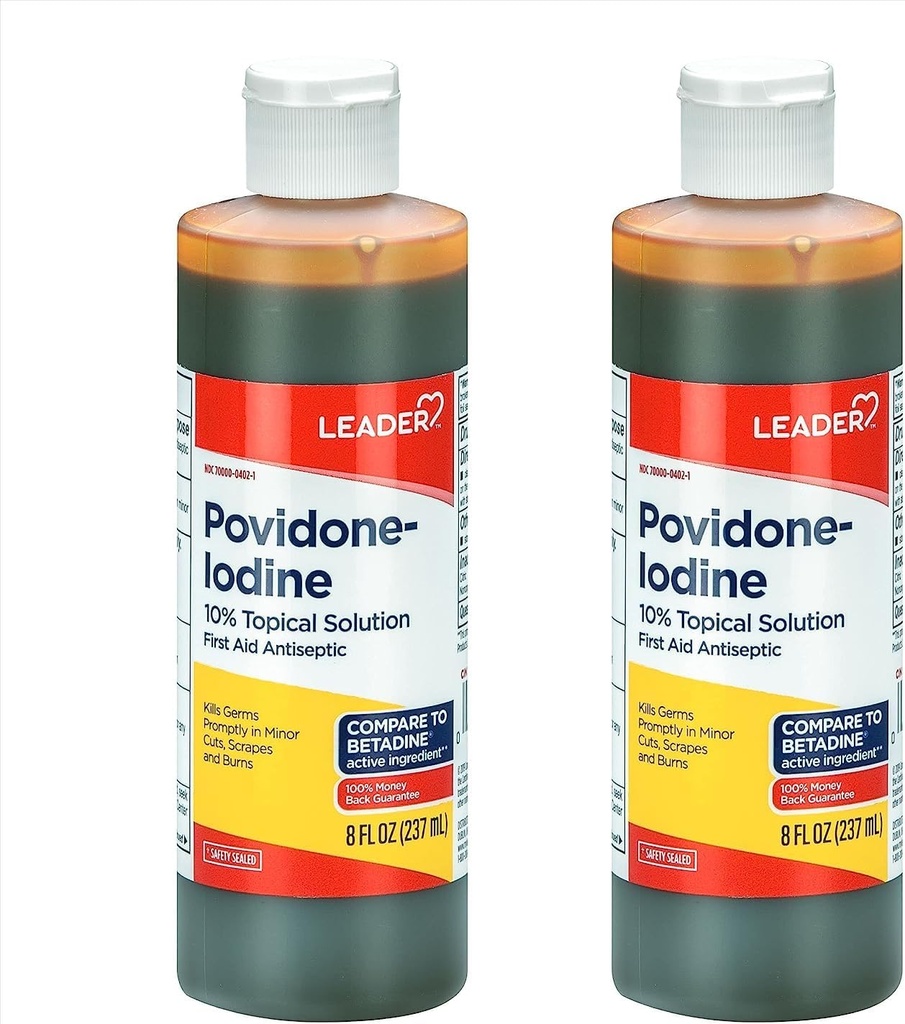 Leader Povidon Jod 10% Prep Solution USP, First Aid Antiseptic Wound Cleanser, Wound Wash, Antiseptic Soap (8 Fl Oz, balení po 2)