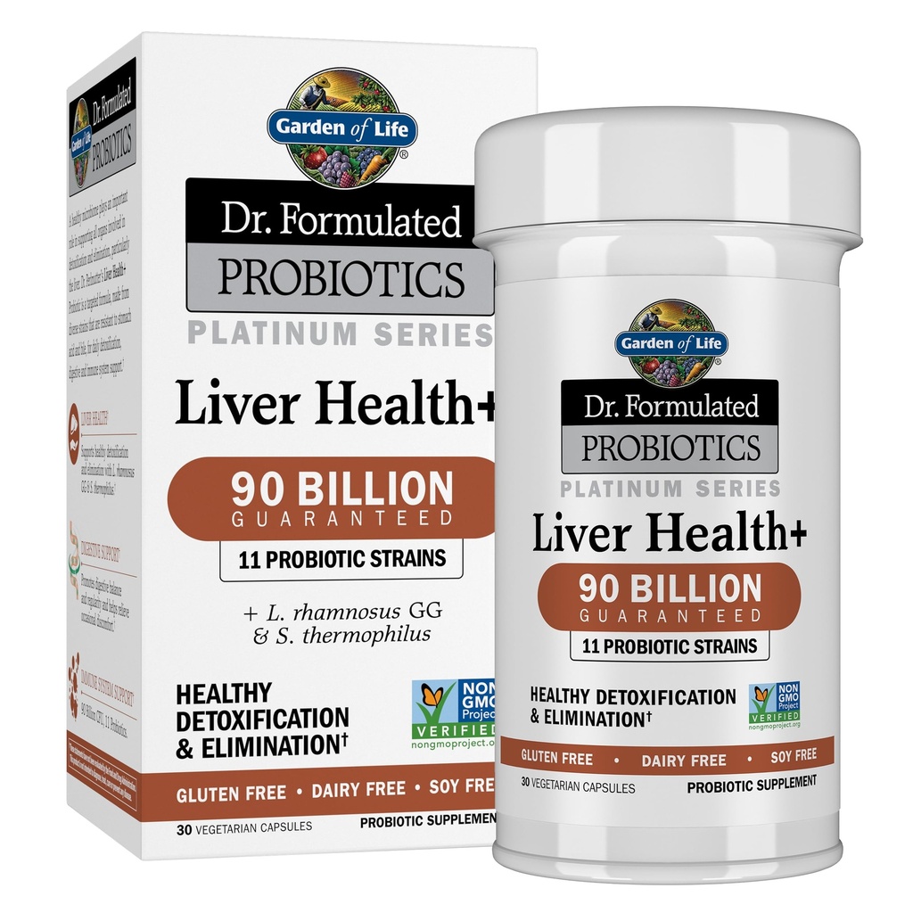Zahrada života Dr. Probiotika Platinum Series Játra Zdraví + 90 Milionů CFU Garantované, Jeden den Probiotika pro zdravou detoxikaci a odstranění Podpora, Vegan, Gluten zdarma, 30 Kapsle