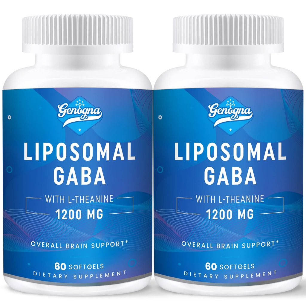 Lipozomální GABA s L- Theanine 1200mg - 2 balení vysoce biologicky dostupné GABA doplňky, 120 tobolek pro dospělé