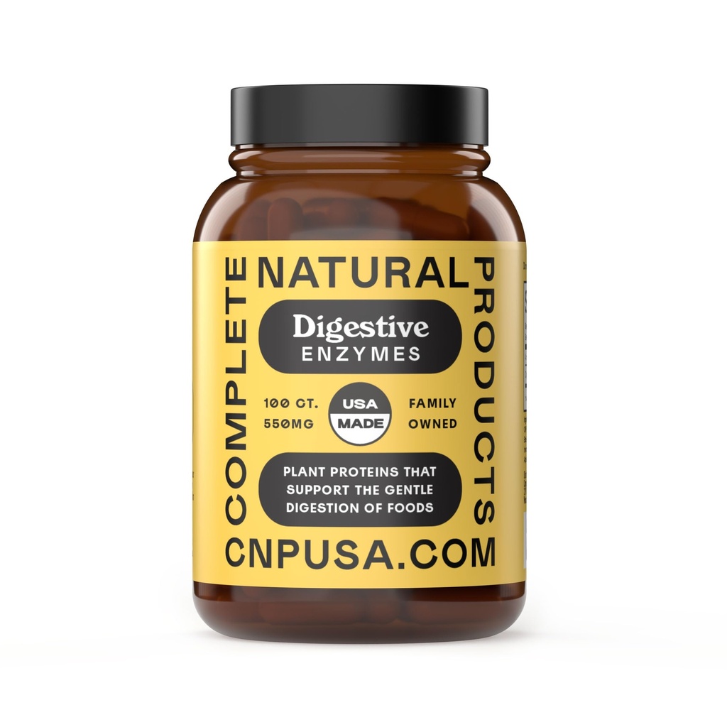 Kompletní přírodní produkty Digestivní enzymy Kapsle, 550mg, 100ct cd 124; Plant- based Formule, Organic Capsle Shell, Podporuje Digestive Balance & Nutrient Absorpce