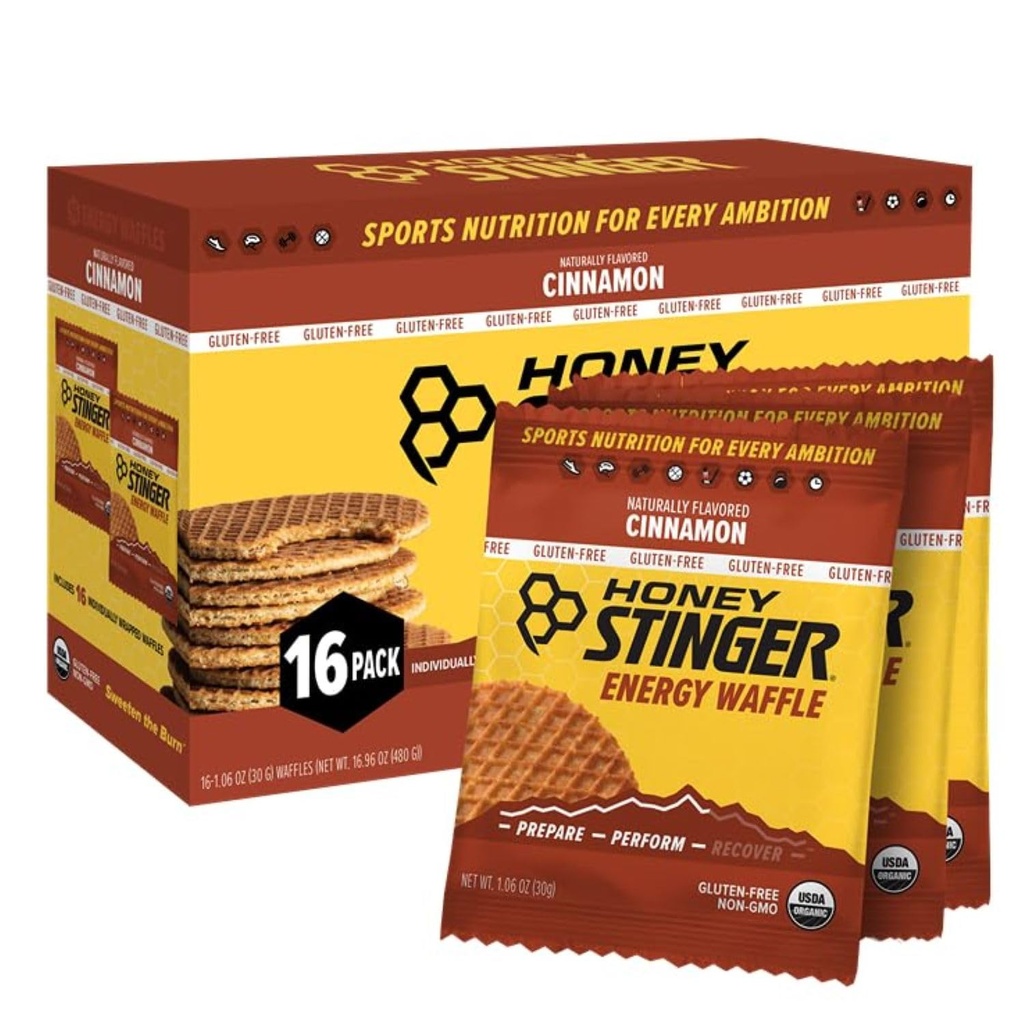 Med Stinger Organic Gluten Free Cinnamon Waffle, Energy Strooplatbel pro cvičení, Vytrvalost a výkon, Sportovní výživa pro domácí & Gym, Pre a Post Workout, Krabice 16 Waffles, 16.96 Ounces