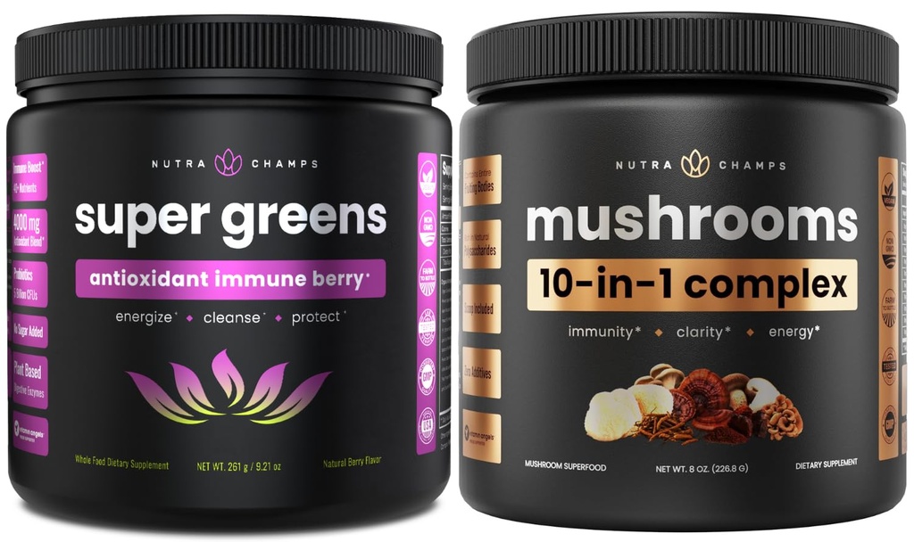 NutraChamps Super Green Antioxidant & Super Houby: Ultimate Brain, Gut & Body Boost