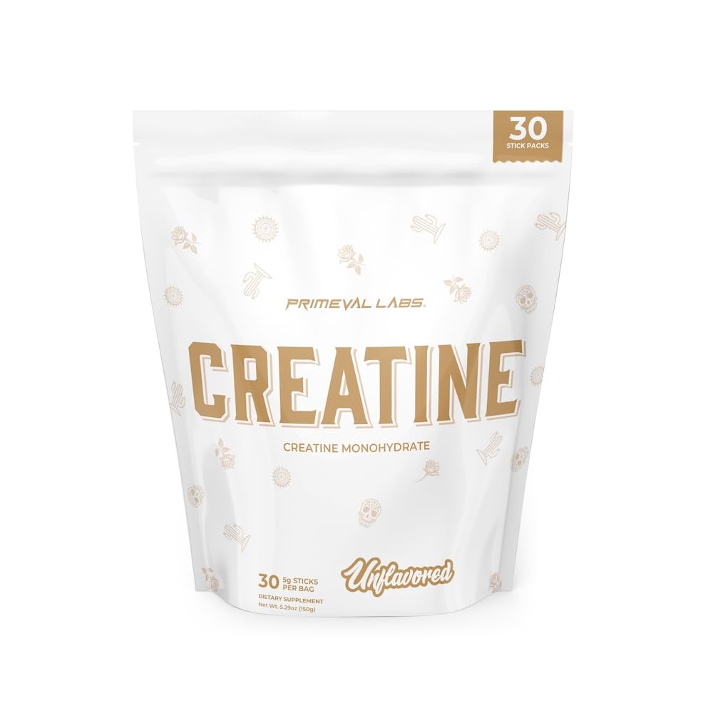 Primeval Labs Clean Creatin Monohydrát Prášek 124; Prášek pro svalovou sílu a zotavení 124; Cvičení doplněk pro muže a ženy 124; Neochucené 124; 30 Služení