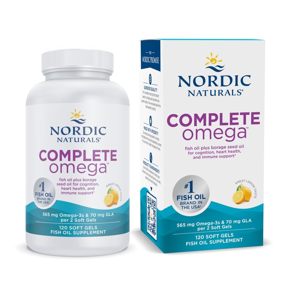 Nordic Naturals Kompletní Omega, Lemon Flavor - 120 Soft Gels - 565 mg Omega33 - EPA & DHA s přidaným GLA - Zdravá kůže, kognitivní, pozitivní nálada - Non- GMO - 60 Služeb