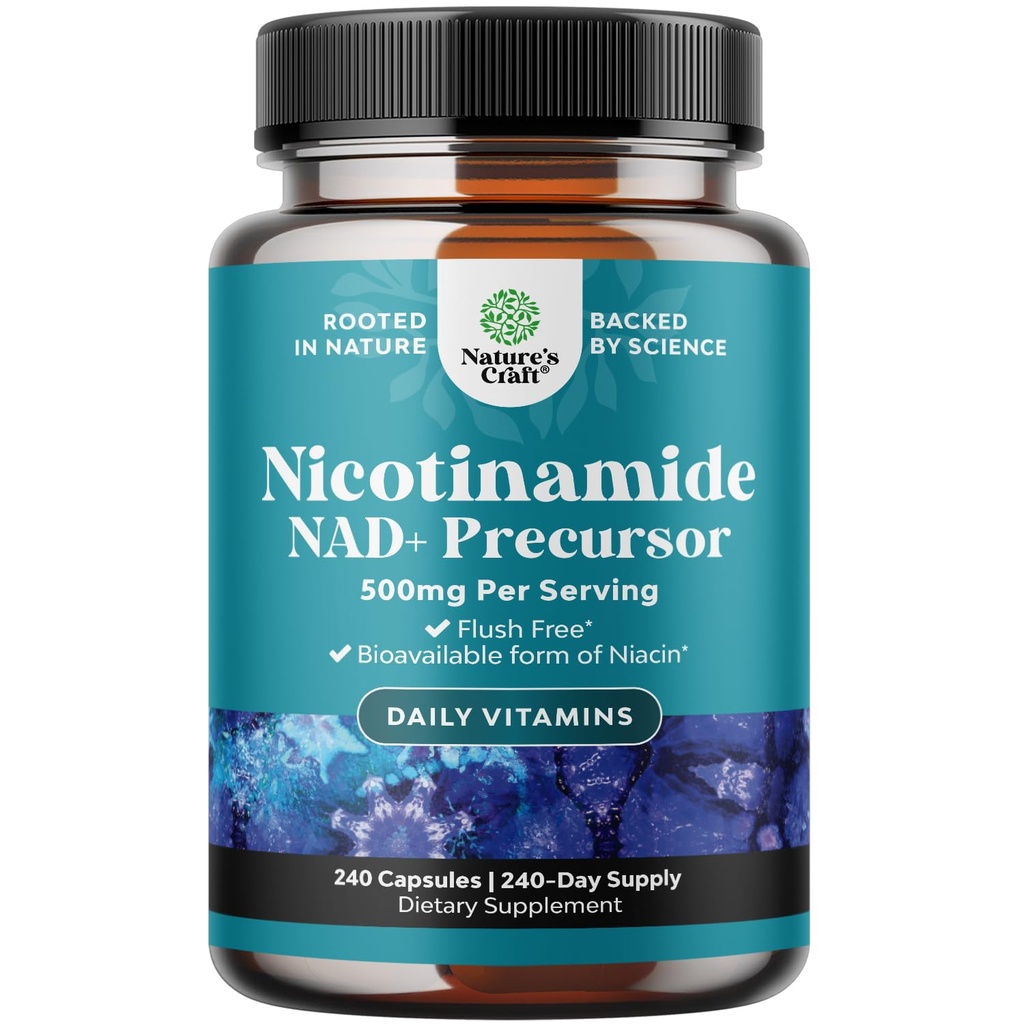 Vitamin B3 Niacinamid 500mg Kapsle - Mitochondrial Energy and Potent Skin Supplement - AKA Vitamin B3 Niacin 500mg Flush Free a Nikotinamid 500mg - Flush Free Niacin Supplement - 240 Počet