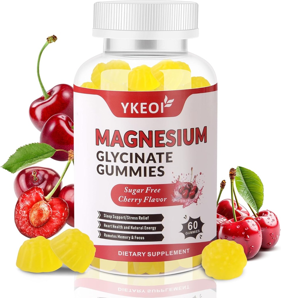 Glycinát hořečnatý Gummies 500 Mg, doplněk hořčíku bez cukru Trojitý komplex hořčíku s malátem 400 Mg, Citrát 400 Mg Ashwagandha 100 Mg doplněk hořčíku pro dospělé - 60 žvýkaček
